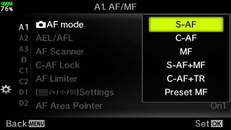 AF Mode Camera Menu