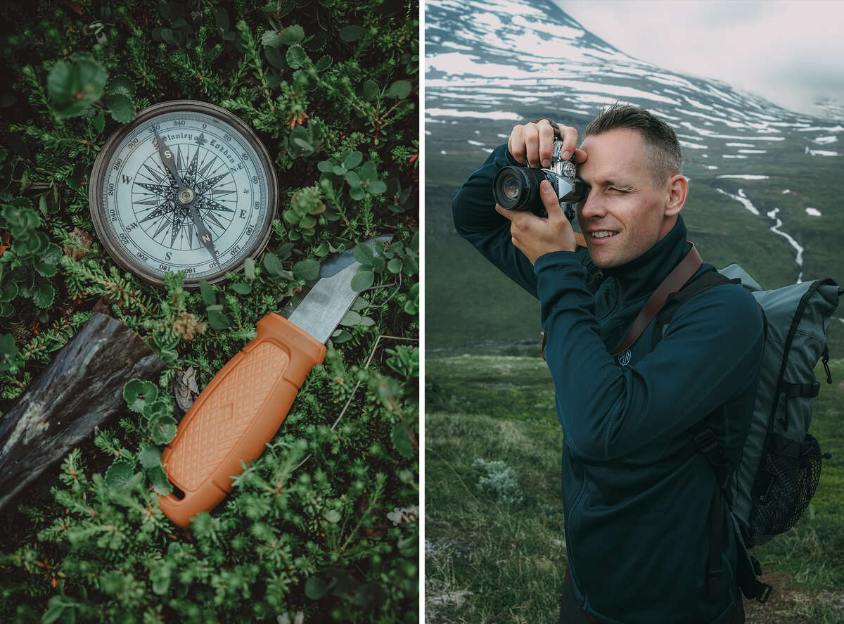 Snacks in the form of dried reindeer meat, my compass and good company = key essentials for a hike!